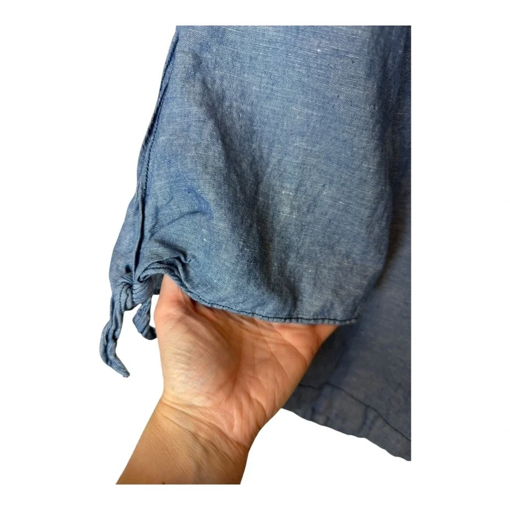 Free People Shirt Women‎ XS Blue Off The Shoulder Chambray Tie Cuff Top Boho